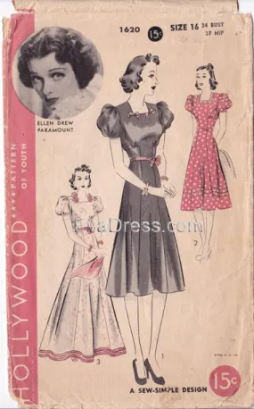 1939 One-Piece Frock, Original Hollywood 1620, 34" bust 1939 One-Piece Frock, Original Hollywood 1620, 34" bust