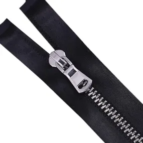 #3 Silver with Black Soft Shiny Black Satin Tape Zipper #3 Silver with Black Soft Shiny Black Satin Tape Zipper