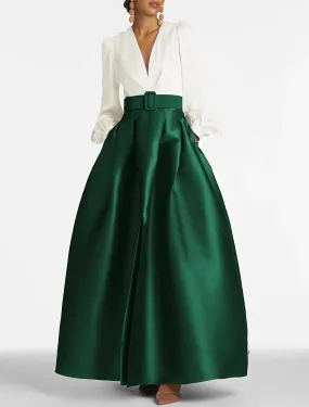 A-Line Formal Satin Pocket Christmas Red Green Dress Long Sleeve Blue Evening Gown High Split Wedding Guest Dress Fall Wedding Floor Length Color Contrast V Neck Belt / Sash Navy with Pleats Slit A-Line Formal Satin Pocket Christmas Red Green Dress Long Sleeve Blue Evening Gown High Split Wedding Guest Dress Fall Wedding Floor Length Color Contrast V Neck Belt / Sash Navy with Pleats Slit