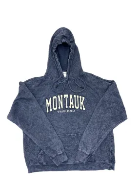 Adult Unisex Hooded Pullover with Embroidered Montauk The End in Denim Blue Adult Unisex Hooded Pullover with Embroidered Montauk The End in Denim Blue