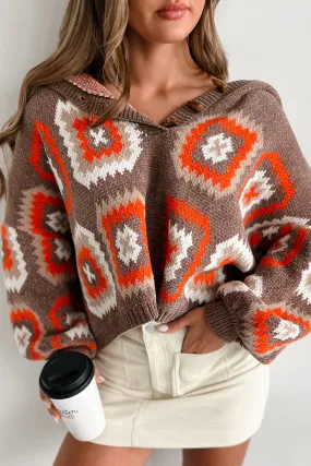 Ailyn Hooded Geometric Sweater (Mocha/Multi) Ailyn Hooded Geometric Sweater (Mocha/Multi)