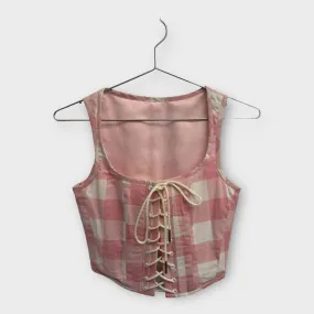 All Is A Gentle Spring Pink Gingham Lace-Up Corset All Is A Gentle Spring Pink Gingham Lace-Up Corset