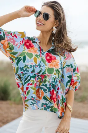 All On You Light Blue Floral Blouse All On You Light Blue Floral Blouse