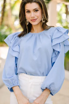 All Talk Chambray Blue Blouse All Talk Chambray Blue Blouse