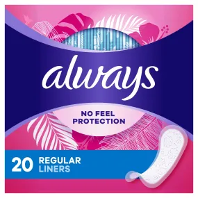 Always Thin No Feel Protection Daily Liners Regular Absorbency Unscented, 20 Count Always Thin No Feel Protection Daily Liners Regular Absorbency Unscented, 20 Count