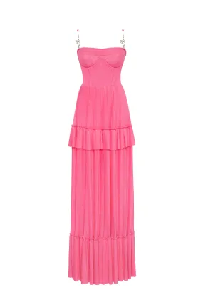 Barbie pink spaghetti strap pleated maxi dress, Garden of Eden Barbie pink spaghetti strap pleated maxi dress, Garden of Eden