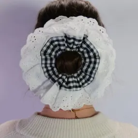 Black Gingham & Lace Scrunchie Black Gingham & Lace Scrunchie