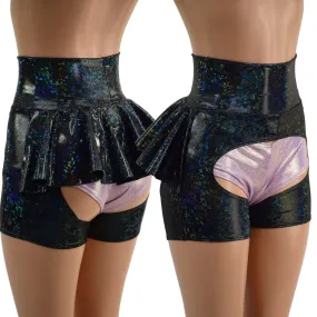 Black Kaleidoscope High Waist Short Chaps with Ruffle Rump (Shorts sold separately) Black Kaleidoscope High Waist Short Chaps with Ruffle Rump (Shorts sold separately)