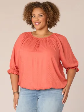 Blouson Sleeve Scoop Neck Plus Size Woven Top with Novelty Smocking Blouson Sleeve Scoop Neck Plus Size Woven Top with Novelty Smocking