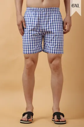 Blue Checked Poplin Cotton Shorts Blue Checked Poplin Cotton Shorts