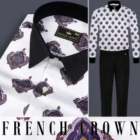 Bright White And Baltic Purple Printed Subtle Sheen Super Soft Premium Cotton Shirt Bright White And Baltic Purple Printed Subtle Sheen Super Soft Premium Cotton Shirt
