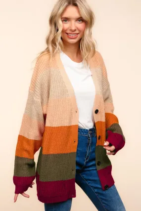 BUTTON DOWN MULTI COLOR STRIPE CARDIGAN BUTTON DOWN MULTI COLOR STRIPE CARDIGAN