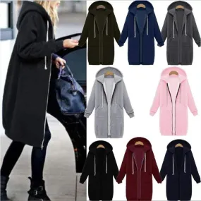 Casual Long Zippered Hooded Jacket Casual Long Zippered Hooded Jacket