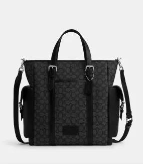 Coach Men Sprint Tote In Signature Jacquard Charcoal Black Coach Men Sprint Tote In Signature Jacquard Charcoal Black