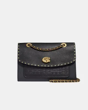 Coach Parker Shoulder Bag In Signature Leather With Rivets Coach Parker Shoulder Bag In Signature Leather With Rivets