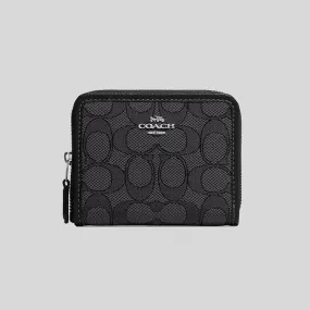 Coach Small Zip Around Wallet In Signature Jacquard Smoke Black CH389 Coach Small Zip Around Wallet In Signature Jacquard Smoke Black CH389