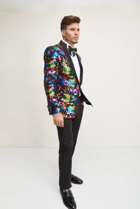 Contrast Shawl Lapel Tuxedo Jacket- Multi Contrast Shawl Lapel Tuxedo Jacket- Multi