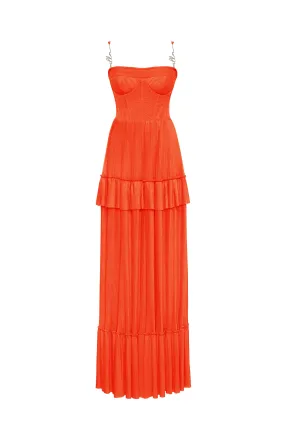 Coral spaghetti strap pleated maxi dress, Garden of Eden Coral spaghetti strap pleated maxi dress, Garden of Eden