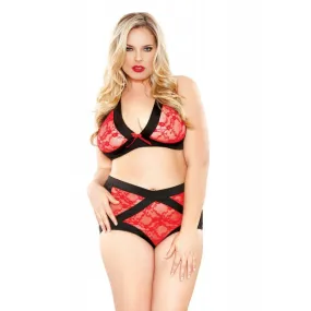 Curve Plus Size Contrast Lace Cutout Bra & Panty Curve Plus Size Contrast Lace Cutout Bra & Panty