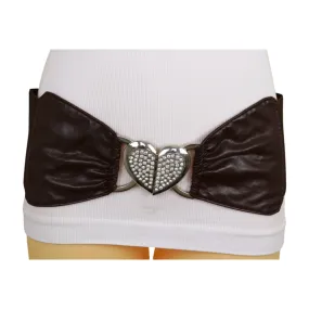 Dark Brown Fashion Elastic Band Belt Love Heart Metal Buckle Fit Size S M Dark Brown Fashion Elastic Band Belt Love Heart Metal Buckle Fit Size S M