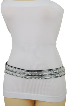 Dressy Fashion Black Elastic Band Belt Bling Silver Rhinestones Size S M Dressy Fashion Black Elastic Band Belt Bling Silver Rhinestones Size S M