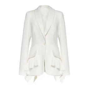 Elegant Shawl Collar Single Button Pleated Peplum Ruffle Cinched Waist Blazer Elegant Shawl Collar Single Button Pleated Peplum Ruffle Cinched Waist Blazer