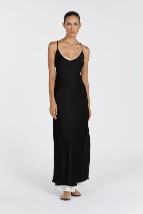 FAY BLACK SATIN V NECK SLIP MAXI DRESS FAY BLACK SATIN V NECK SLIP MAXI DRESS