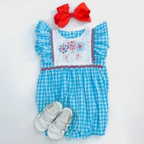 Fireworks Smocked Avignon Bubble Romper - Embroidered Fireworks Fireworks Smocked Avignon Bubble Romper - Embroidered Fireworks