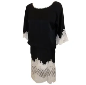 GEOFFREY BEENE 1990s Black Silk & Lace Cocktail Dress, Belt GEOFFREY BEENE 1990s Black Silk & Lace Cocktail Dress, Belt