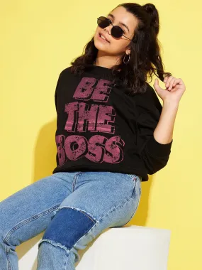 Girls Black Fleece BOSS Drop Shoulder Sweatshirt Girls Black Fleece BOSS Drop Shoulder Sweatshirt