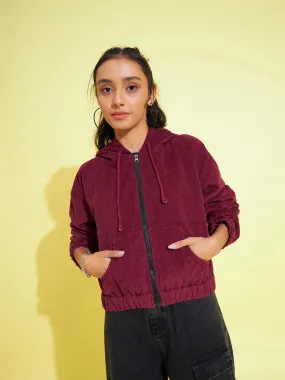 Girls Burgundy Corduroy Hoodie Crop Jacket Girls Burgundy Corduroy Hoodie Crop Jacket