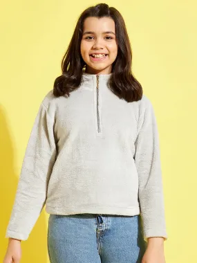 Girls Grey Fur Front Zipper Sweatshirt Girls Grey Fur Front Zipper Sweatshirt