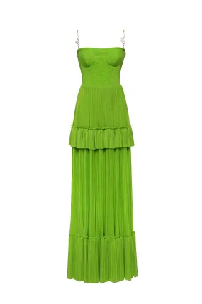 Green spaghetti strap pleated maxi dress, Garden of Eden Green spaghetti strap pleated maxi dress, Garden of Eden