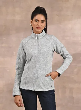 Grey High-Neck Zip-Up Casual Fleece Jacket Grey High-Neck Zip-Up Casual Fleece Jacket