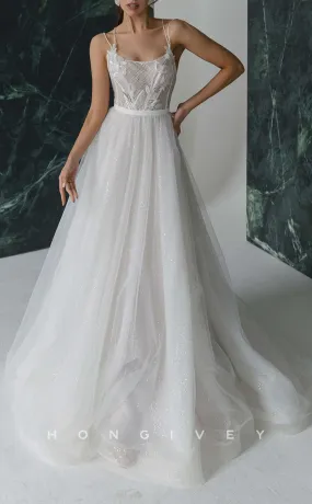 H1262 - Sexy Tulle Glitter A-Line Bateau Spaghetti Straps Illusion Empire With Train Wedding Dress H1262 - Sexy Tulle Glitter A-Line Bateau Spaghetti Straps Illusion Empire With Train Wedding Dress
