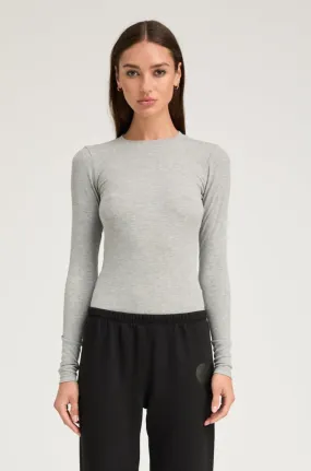 Heather Grey Rib Long Sleeve Baby Tee Heather Grey Rib Long Sleeve Baby Tee