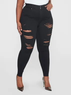 High Rise Comfort Stretch Destructed Jeggings in Black High Rise Comfort Stretch Destructed Jeggings in Black