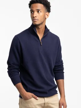 Hunter Navy Wool Piqué Quarter-Zip Sweater Hunter Navy Wool Piqué Quarter-Zip Sweater