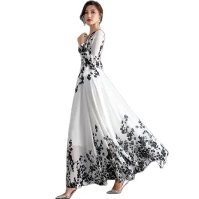 Ink Painting Long-Sleeved Chiffon Dress Women 2022 Spring Summer New Temperament Is Thin and Long Large Swing Holiday Long Skirt Ink Painting Long-Sleeved Chiffon Dress Women 2022 Spring Summer New Temperament Is Thin and Long Large Swing Holiday Long Skirt