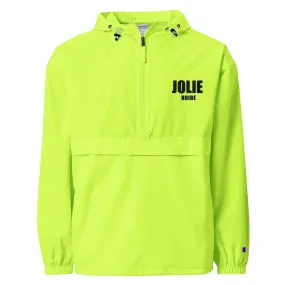 Jolie Noire Embroidered Champion Packable Jacket- Safety Green Jolie Noire Embroidered Champion Packable Jacket- Safety Green
