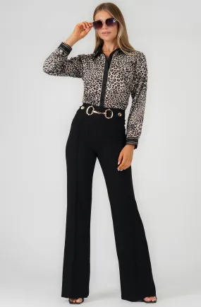 Leopard Long Sleeve Blouse with Contrast Trim Leopard Long Sleeve Blouse with Contrast Trim