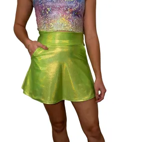 Lime Green Holographic A-line Skirt w/Optional Pockets Lime Green Holographic A-line Skirt w/Optional Pockets
