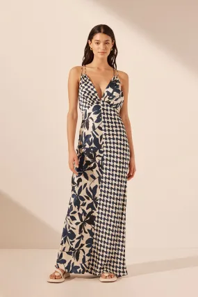 MAGNOLIA SILK CONTRAST PLUNGED DOUBLE STRAP MAXI DRESS MAGNOLIA SILK CONTRAST PLUNGED DOUBLE STRAP MAXI DRESS