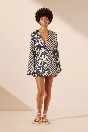 MAGNOLIA SILK CONTRAST WRAP MINI DRESS MAGNOLIA SILK CONTRAST WRAP MINI DRESS