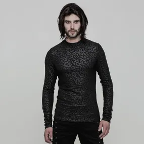 Men's Gothic Floral Jacquard Slim Fitted Long-sleeve T-shirt Men's Gothic Floral Jacquard Slim Fitted Long-sleeve T-shirt