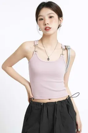 Metal Buckle Strap Ribbed Crop Top Metal Buckle Strap Ribbed Crop Top