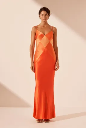 MIA CONTRAST SPLICED MAXI DRESS - RED ORANGE / HIBISCUS MIA CONTRAST SPLICED MAXI DRESS - RED ORANGE / HIBISCUS