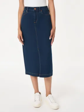 Midi Denim Front Slit Skirt, West Point Wash Midi Denim Front Slit Skirt, West Point Wash