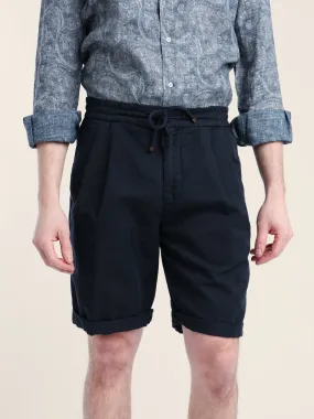 Navy Blue Garment-Dyed Linen-Cotton Bermuda Shorts Navy Blue Garment-Dyed Linen-Cotton Bermuda Shorts