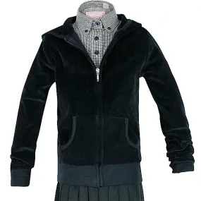 Navy Velour Zip-Up Hooded Sweatshirt with BY5T Logo Navy Velour Zip-Up Hooded Sweatshirt with BY5T Logo